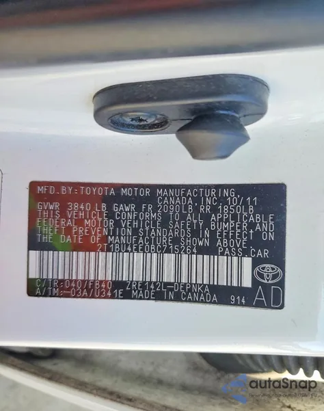 2011 Toyota Corolla Base from USA, damaged, VIN 2T1BU4EE0BC715264